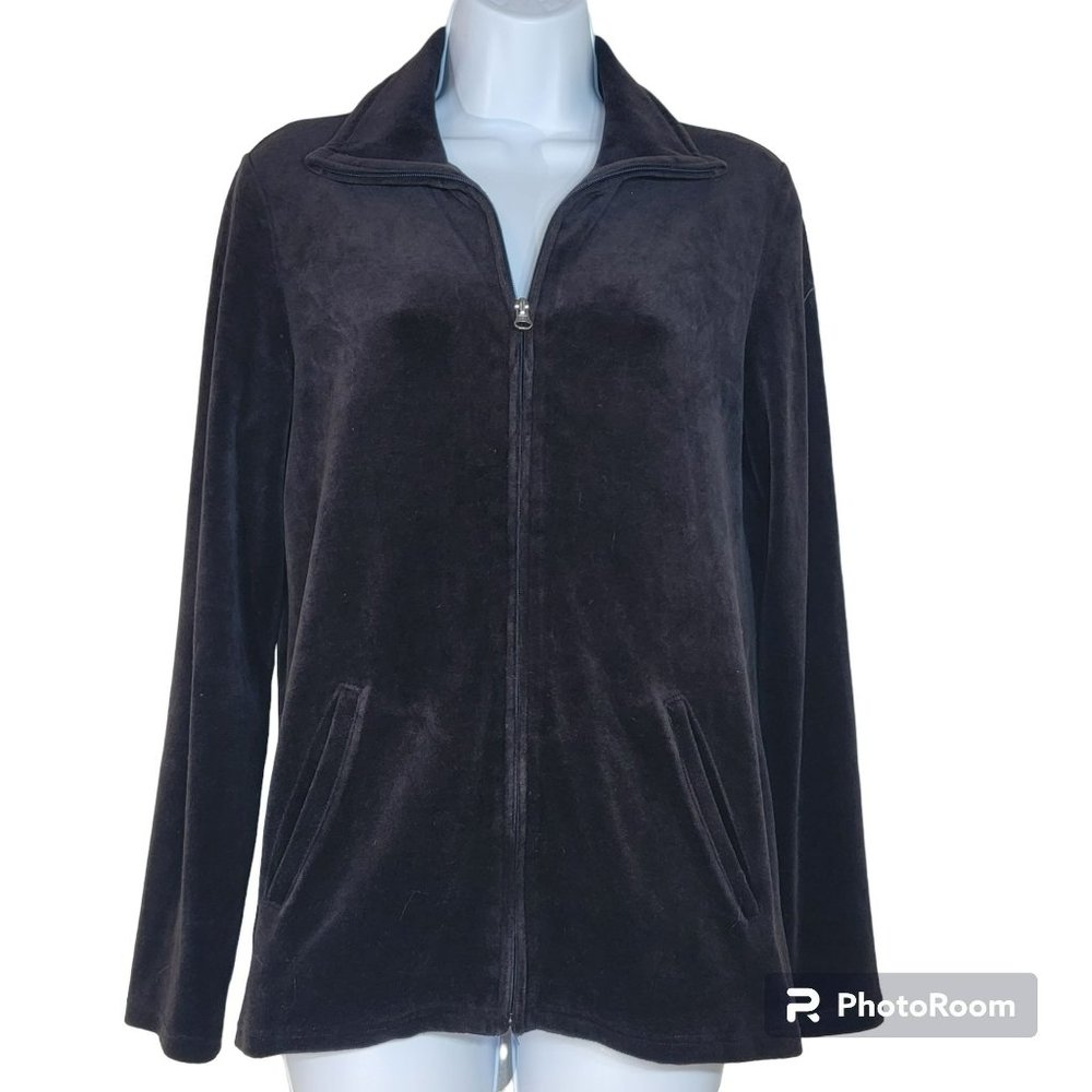 Talbots Women's XS Black Velour Casual Jacket with Collar EUC